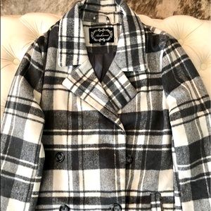 Grey & White Plaid Pea Coat